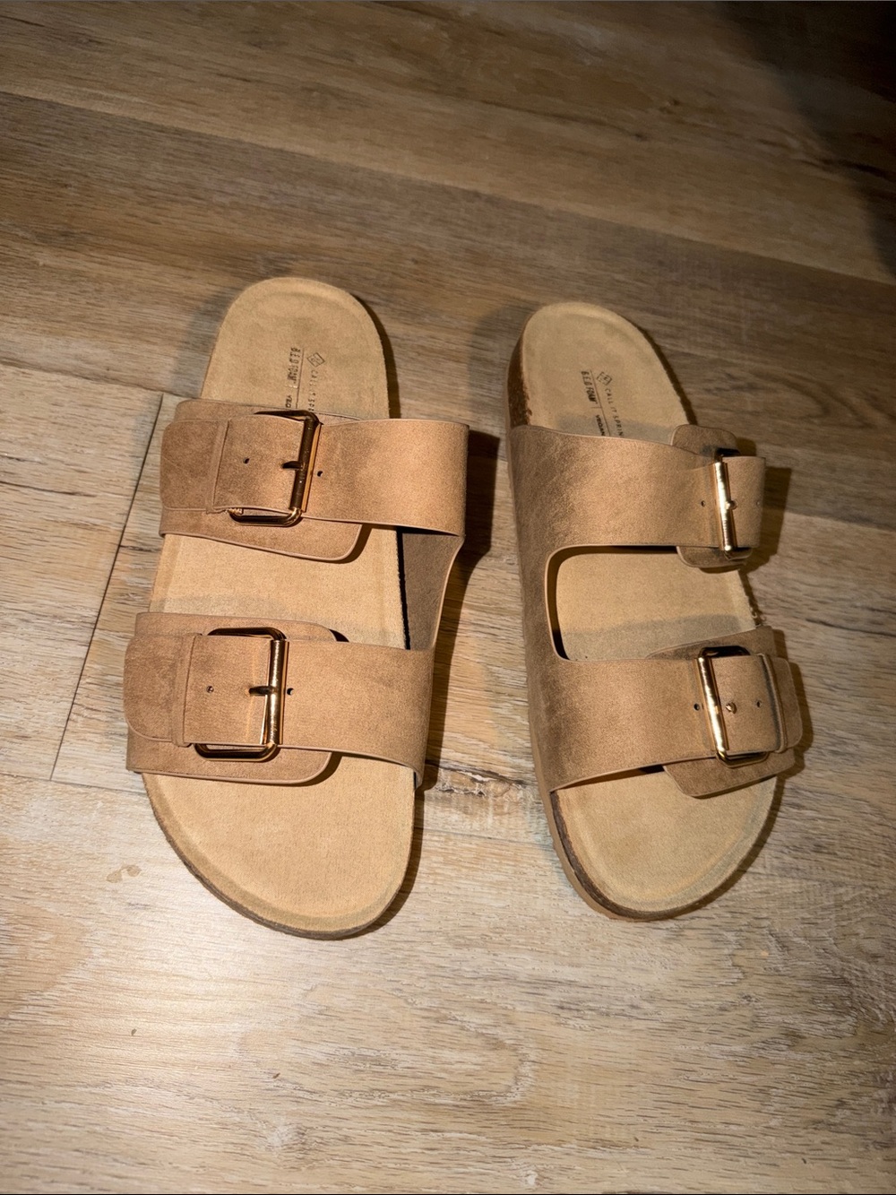 Call It Spring Men's Dual Buckle Slides in Tan Suede